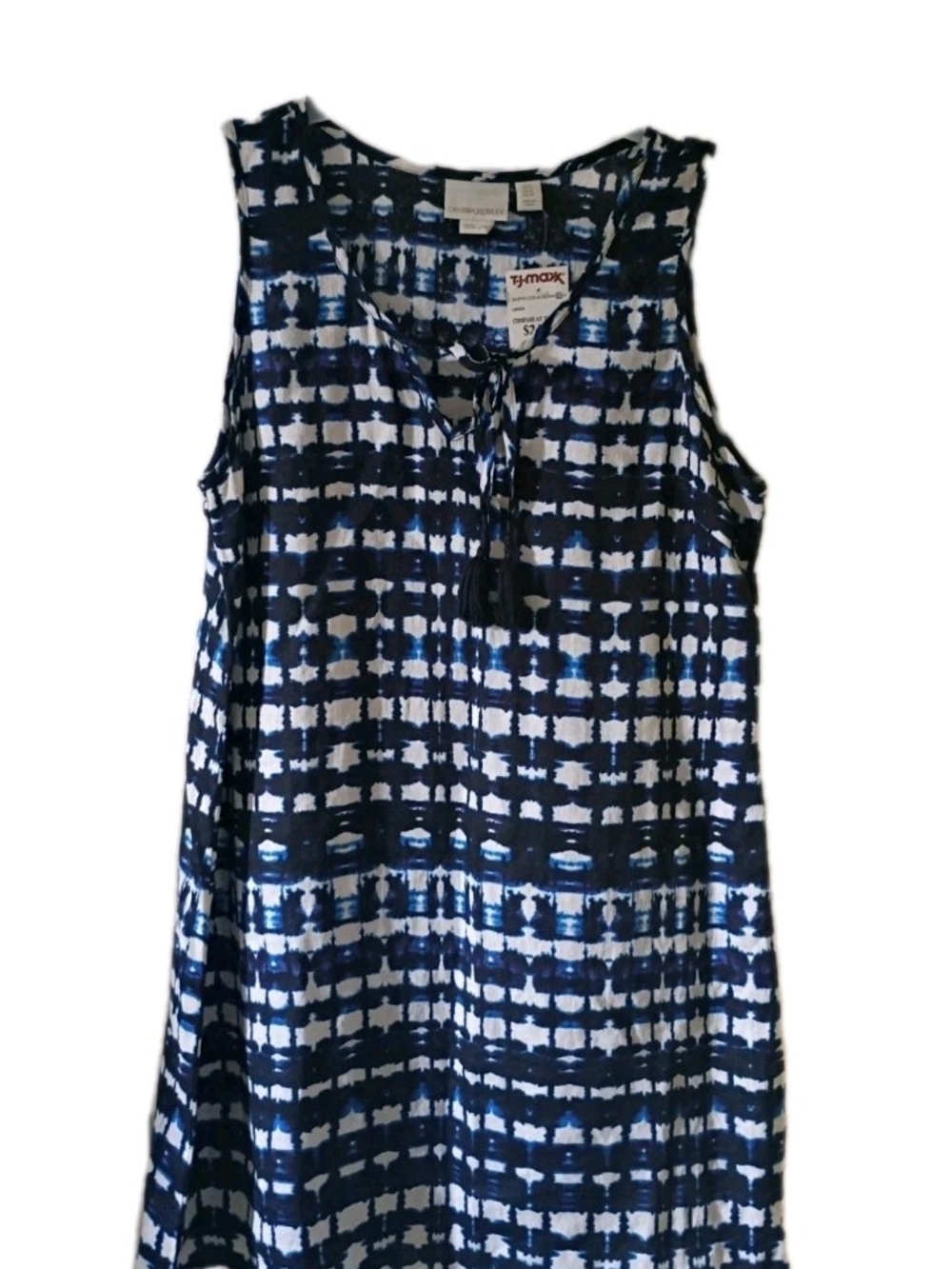 Cynthia Rowley Navy & White Tie-Dye Sleeveless Tank Tunic Dress  100% Linen